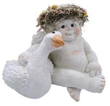 Vintage Handcrafted Cherub Angel and Goose Duck Figurine Cast Art By Kristin &#39;91 - £15.11 GBP