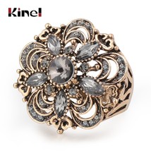 Luxury Gray Crystal Flower Vintage Wedding Rings For Women Boho Punk Turkish Jew - £6.65 GBP