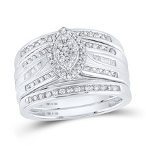 STERLING SILVER ROUND DIAMOND 3-PC OVAL BRIDAL WEDDING RING SET 1/2 CTTW - £219.60 GBP