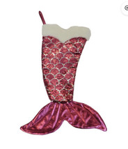 Holiday Time Sequin Mermaids Tail Stocking Christmas Faux Fur Reversible Pink - £13.58 GBP
