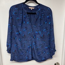 Rebecca Taylor Womens 100% Silk Blue Floral 3/4 Sleeve Blouse Size 2 XS - £25.94 GBP