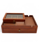 Vintage Wooden Jewelry Box With Glass Lid Pull-Out Drawer &amp; Compartments... - $1,155.01 MXN