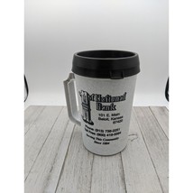 Vintage Thermal Black Gray 24oz Large Insulated Mug Cup Thermos w/Lid Bank Ads A - $14.95