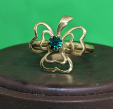 Vintage lacey Shamrock ring adjustable green Rhinestone Old Stock New Irish Gift - £7.59 GBP