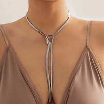 Silver-Plated Herringbone Chain Knot Lariat Necklace - £11.78 GBP