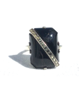 Sterling Silver Onyx MARCASITE Ring 1930s-40s SIZE 5 - £29.81 GBP
