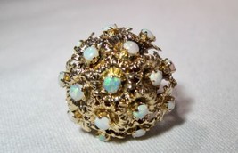 Vintage Antique 18K Yellow Gold Genuine Opal Cluster Cocktail Ladies Ring K1151 - £1,325.53 GBP