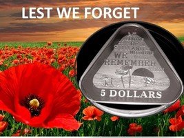 2014 Lest We Forget Triangular Silver Proof Coin Anzac Day - Remembrance Poppies - £102.98 GBP