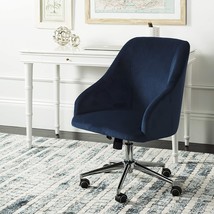 Safavieh Home Adrienne Navy Velvet and Chrome Leg Tufted Swivel Office Chair - £201.97 GBP