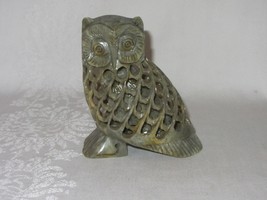 Vintage Hand Carved Natural Stone Soapstone Figurine Owl w Baby Inside S... - $29.69