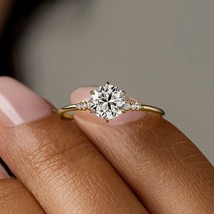 Natural Moissanite Promise Ring, 14K Gold Plated Round Cut Ring, Gift For Her - £59.25 GBP