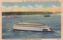 Ferry Kalakala Between Seattle &amp; Bremerton Washington WA 1938 Postcard D52 - £4.77 GBP
