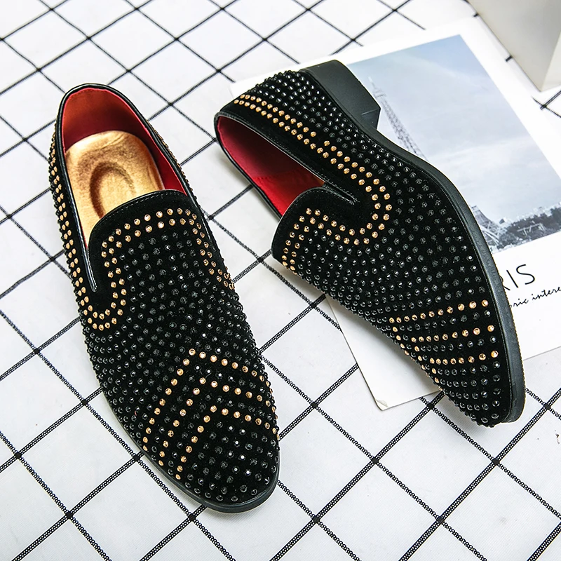 NEW Fashion Men Leather shoes Luxury Crystal Lazy Loafers Personalized c... - £28.07 GBP