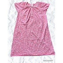 Pink Aria Short Sleeve Midi Nightgown With White Lace Applique  Neckline - £15.02 GBP