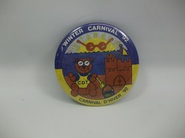 Winter Carnival 92 Bilingual Sand Castle Bear Sun 2.5&quot; ViTG Pinback Pin Button - £2.38 GBP