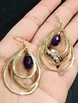 ATI Gold Vermeil Large Hoops over Sterling Silver 925 Purple Pierced Earrings - $75.00