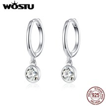 WOSTU Authentic 925 Silver Dazzling Zirconia Hoop Earrings For Women Wedding Sim - £16.10 GBP