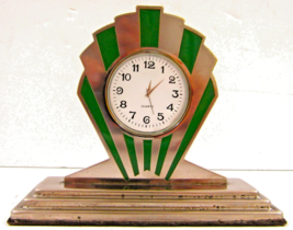 Art Deco Small Chrome Silver and Green Desk Clock - $90.63 CAD
