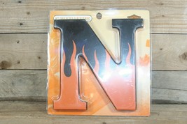 Harley Kidkraft 8" Wood Letters BLACK/ORANGE Flames Hang Or Stand Letter N - $18.80