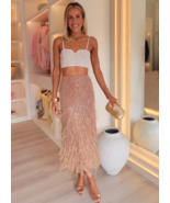 ZARA BNWT 2025. BROWN ROSE SEQUINNED FEATHER MIDI SKIRT. 5344/516/700 - $328.95