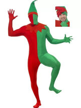 Christmas Elf Second Skin Bodysuit Fancy Dress Costume Elf Suit by Smiffys - $33.46+