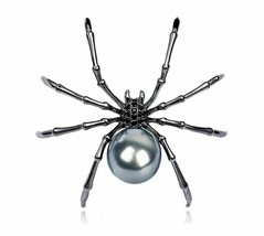 Vintage Look Silver Plated BLACK Spider Brooch Suit Coat Broach Pin Collar MK2 - £15.54 GBP