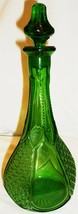 ANTIQUE GREEN PANELED GLASS FOSTORIA WHISKEY BOTTLE DECANTER WITH STOPPER - $64.00