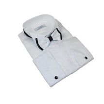 Men CEREMONIA Formal Cotton Shirt Wingtip Slim Fit Turkey #JKP 013 White Floral image 2
