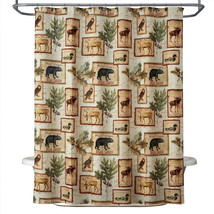 Cabin Pine Bear Creek Wildlife Lodge Forest Fabric Shower Curtain, 72&quot;x 70&quot;- NEW - £19.38 GBP