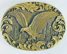 Hunting Diving Soaring American Eagle Award Design Medals Brass Belt Buckle VTG - £21.39 GBP