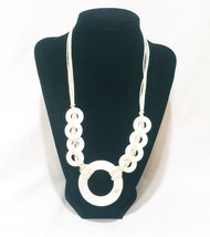 Mother Of Pearl Open Circle Woven Rings Necklace 21&quot; White Cream - £13.97 GBP