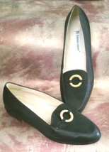 Etienne Aigner Margaret Loafer Flat Shoe Gold Ring Leather/Suede Dark Green  8M - £17.75 GBP
