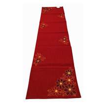 Saro Natala Embroidered Poinsettia Table Runner 16x70 inches - £15.91 GBP
