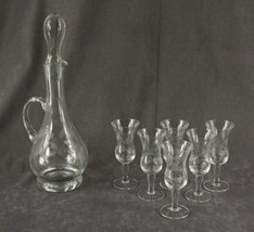 Vintage Art Cut Glass Liquor Decanter Bottle &amp; 6PC Cordial Stemware Set FUSCHIA - £38.49 GBP