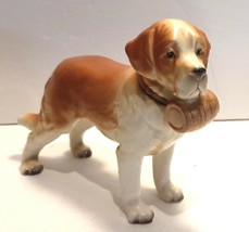 Lefton Saint Bernard Dog Figurine Statue 5&quot; Tall H3679 Vintage Barrel On... - $19.95