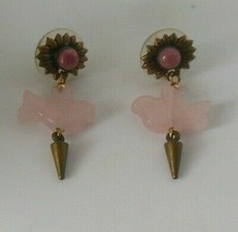 Vintage rose quartz DOVE BIRD Pierced Dangle Earrings - £19.48 GBP