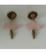 Vintage rose quartz DOVE BIRD Pierced Dangle Earrings - $34.32 CAD