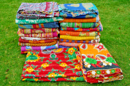 Indian Vintage Kantha Quilt Bedspread Handmade Quilt Throw Cotton Blanket - $30.56+