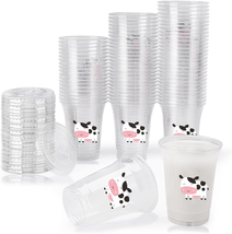 Cow Party Plastic Cups Cow Print Disposable Clear Cups 100 Pack 12 Oz Western Pa - £30.87 GBP