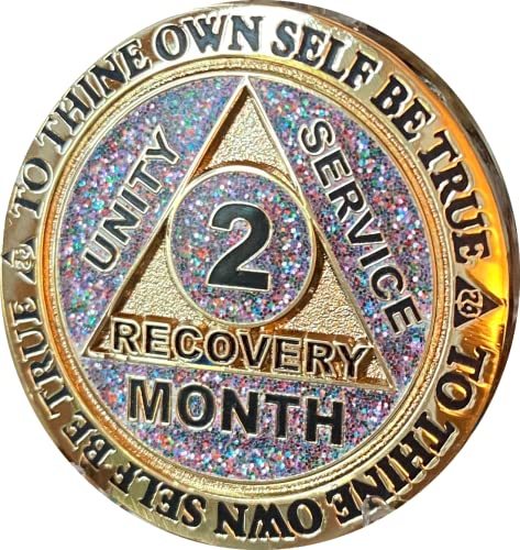 2 Month AA Medallion Reflex Funfetti Birthday Glitter Gold 60 Day Sobriety Chip