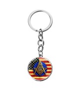 Blue Lodge Square &amp; Compasses  U.S. Flag GOLD Masonic Freemason Keyring ... - £5.56 GBP