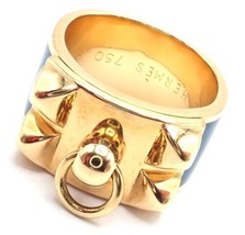 Authentic! Hermes Collier de Chien 18K Yellow Gold Blue Enamel Band Ring... - $3,750.00