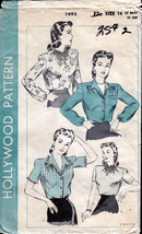Vintage 1940s Hollywood 1493 Shirtwaist Blouses Sewing Pattern - £12.58 GBP