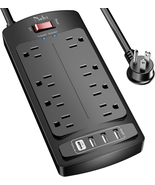 Surge Protector Power Strip -  Flat Plug Extension Cord with 8 Outlets a... - €22,21 EUR