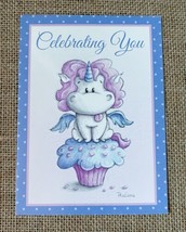 Paul Castle Art Unicorn Pegasus Cupcake Birthday Greeting Card Whimsical - $6.93