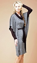 Party Dress Stretch Long Sleeve Belted Made In Europe Gray Cowl Neck L Xl - £71.12 GBP