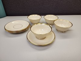 Set of 4 Lenox Mansfield China Tea cup &amp; Saucer Vintage gold mark Ivory Gold - £25.99 GBP