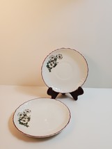 Vintage Two white rose scalloped, raised swirl, mauve edging cup plates - £10.38 GBP
