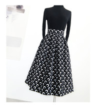 Black Dot A-line Midi Skirt Outfit Women Custom Plus Size Black Party Skirt image 1