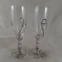 Dary Rees Original Glass Metal Wine Champagne Glass Valentines Heart set of 2 - £31.53 GBP